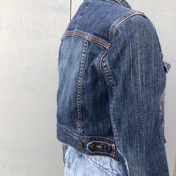 Vintage Y2K Old Navy Dark Blue Wash Denim Cropped  Jacket - Picture 7 of 9